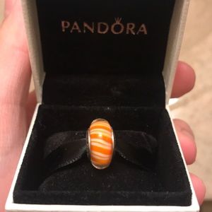 Pandora orange and white stripe Murano glass charm
